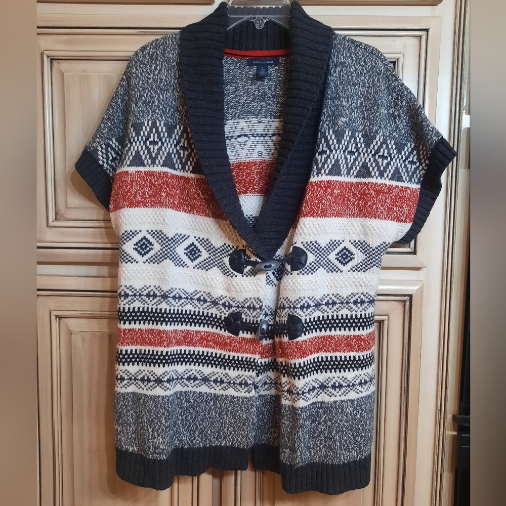 Tommy Hilfiger Toggle Sweater - Black Red White -‎ Size XL Extra Large